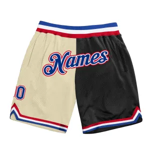 Custom Cream Royal-Black Authentic Throwback Split Fashion Basketball Shorts