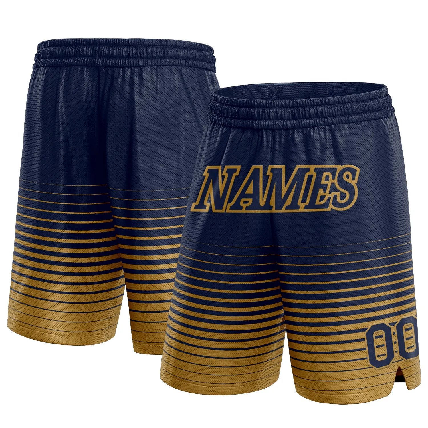 Custom Navy Old Gold Pinstripe Fade Fashion Authentic Basketball Shorts