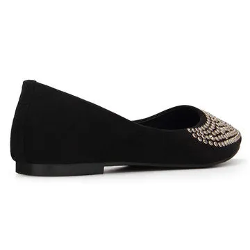 Fathion Black Diamond-studded Suede Flat Shoes