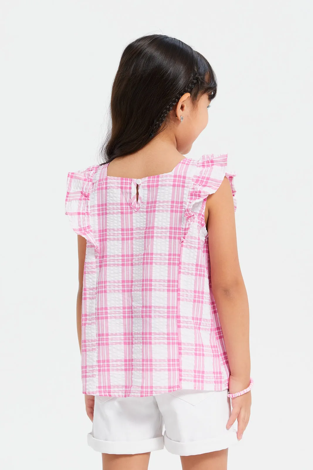 Girls Pink Checkered Top