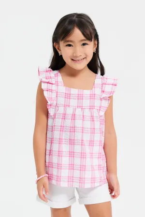 Girls Pink Checkered Top