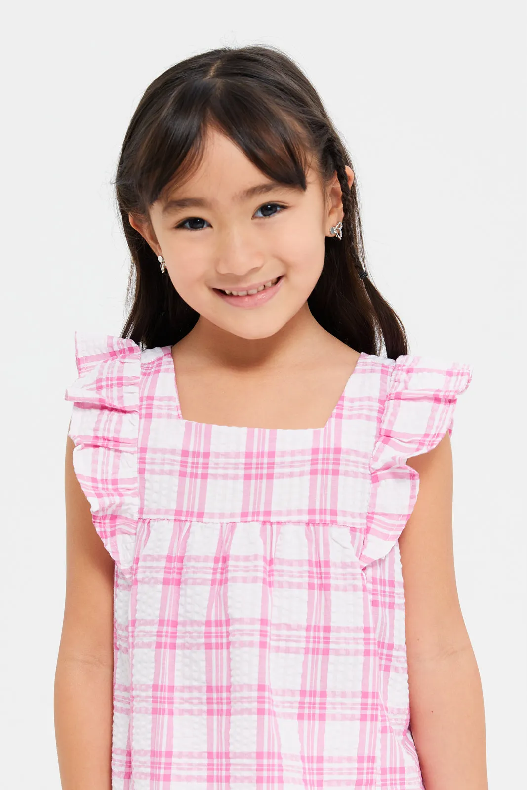 Girls Pink Checkered Top