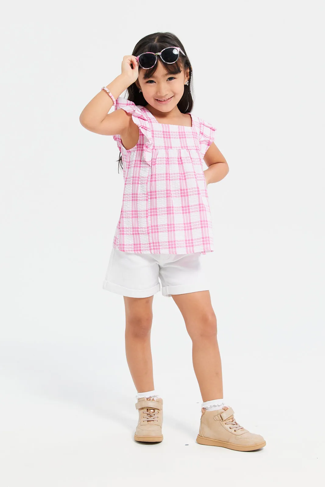 Girls Pink Checkered Top