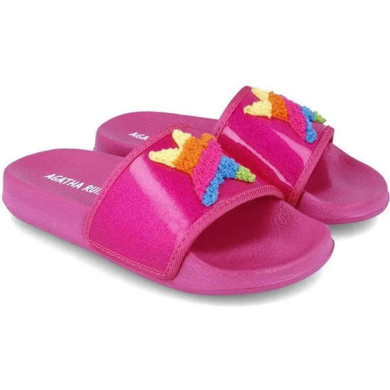 Girls Pink Fuscia Star Slides