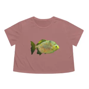 Green Fish with Specs Women's Flowy Cropped Tee