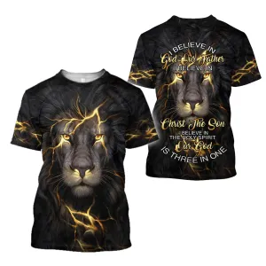 Lion Thunder I Beleive In God Our Father Jesus Shirt - Christian 3D Shirt