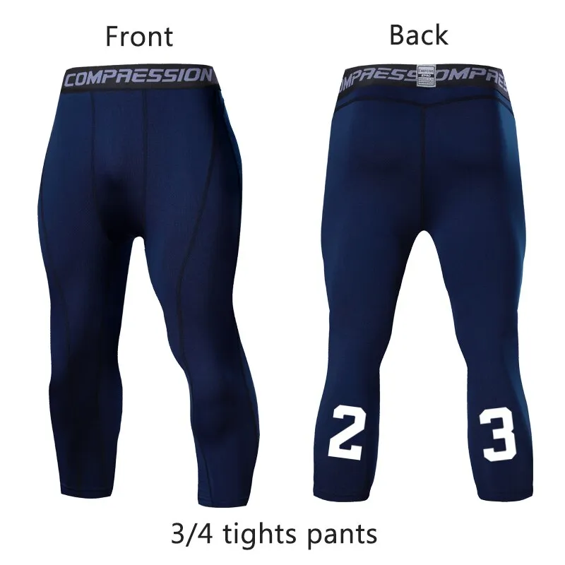 Men's Sports 3/4 Cropped Pants Gym Running Leggings Male Joggings Elastic Compressions Sweatpant Football Basketball Trousers