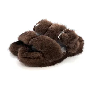 Mink Sandals Fur Flat Slides