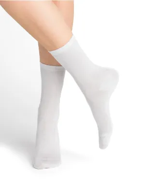 Solid Silk Socks Mid Length Neige / White