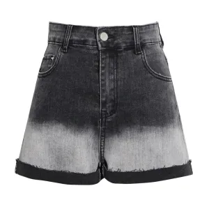 Streetwear Raw Hem Short Pants For Women High Waist Straight Colorblock Shorts Female Summer Clothing Fashion