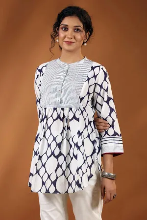 White Collared Short-Length Kurti