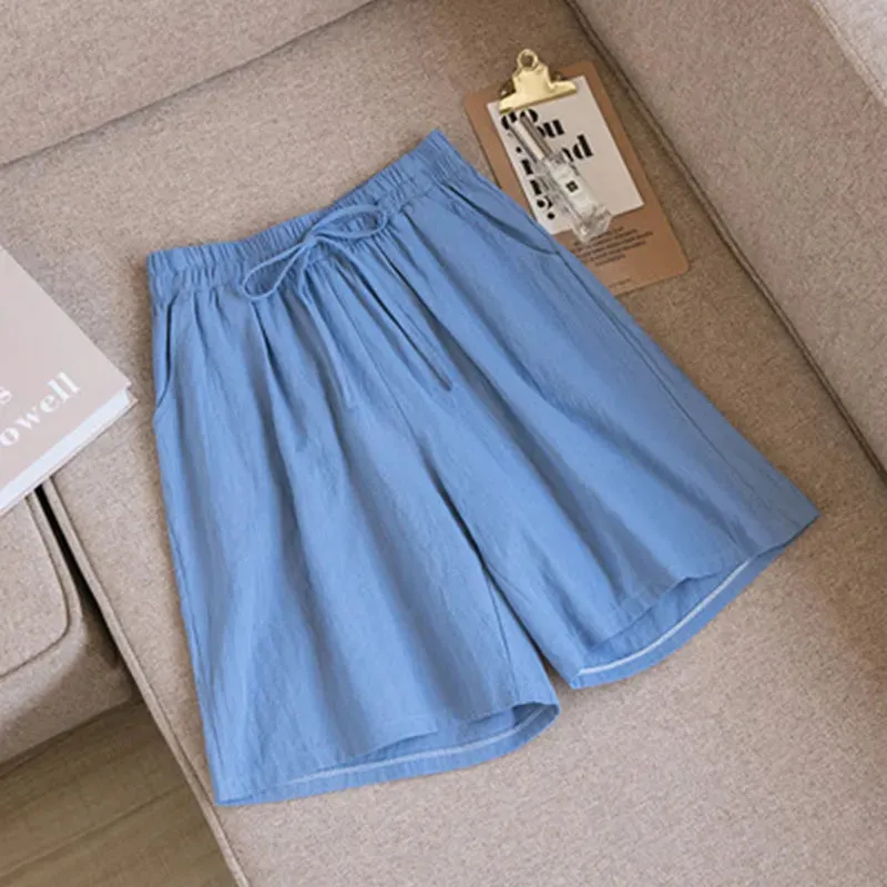 Women shorts Summer Casual Solid Cotton Linen shorts high waist loose shorts for girls Soft Cool female shorts M-3XL