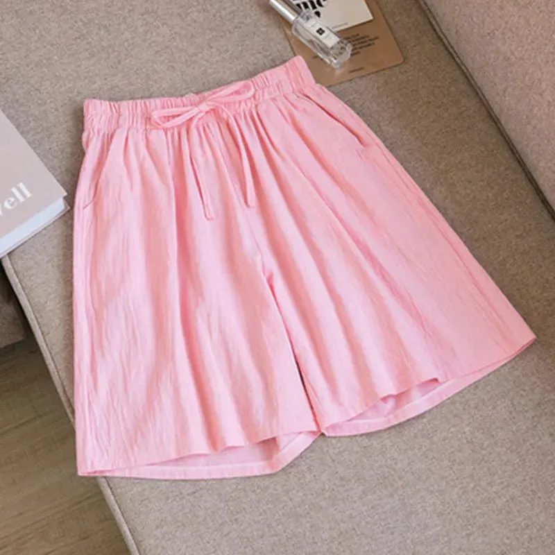 Women shorts Summer Casual Solid Cotton Linen shorts high waist loose shorts for girls Soft Cool female shorts M-3XL