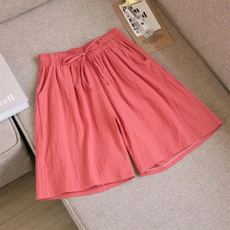 Women shorts Summer Casual Solid Cotton Linen shorts high waist loose shorts for girls Soft Cool female shorts M-3XL