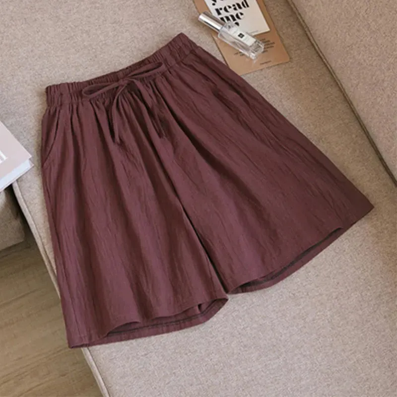 Women shorts Summer Casual Solid Cotton Linen shorts high waist loose shorts for girls Soft Cool female shorts M-3XL