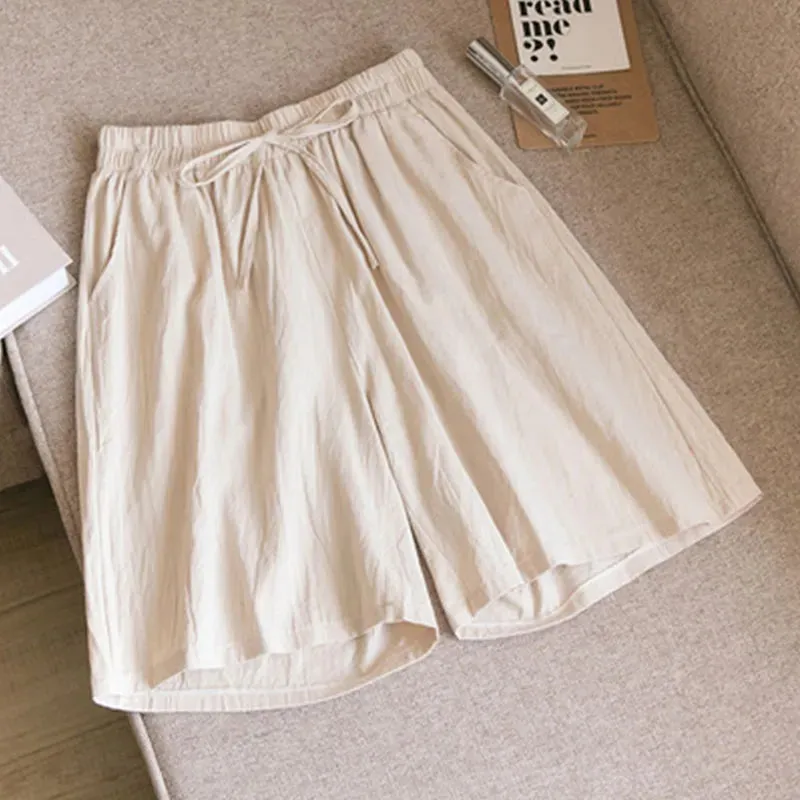 Women shorts Summer Casual Solid Cotton Linen shorts high waist loose shorts for girls Soft Cool female shorts M-3XL