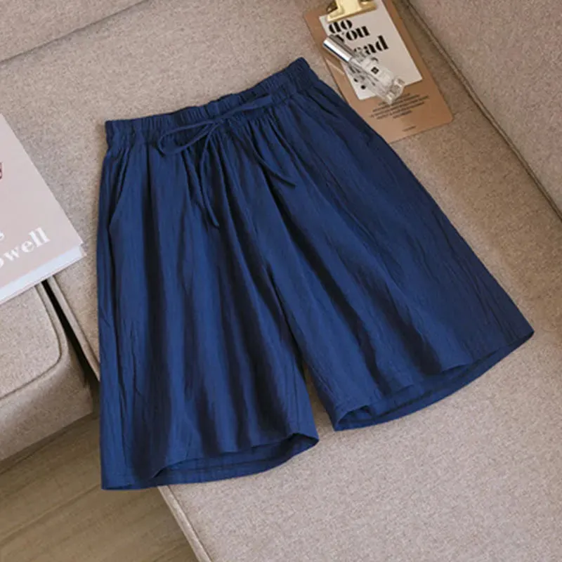 Women shorts Summer Casual Solid Cotton Linen shorts high waist loose shorts for girls Soft Cool female shorts M-3XL