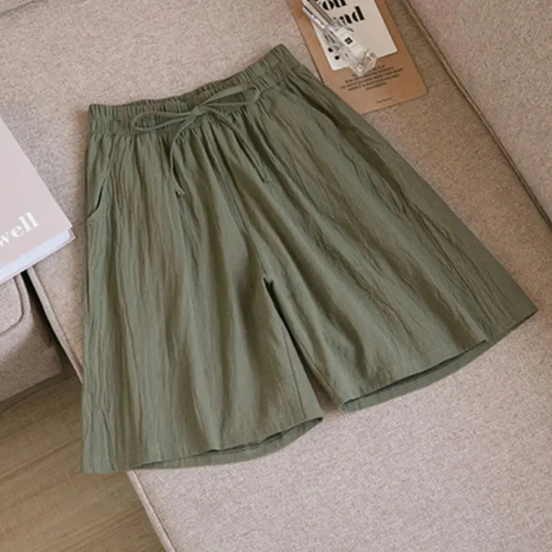 Women shorts Summer Casual Solid Cotton Linen shorts high waist loose shorts for girls Soft Cool female shorts M-3XL