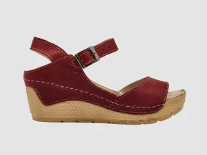 Women's Wedge Leather Sandals - Red